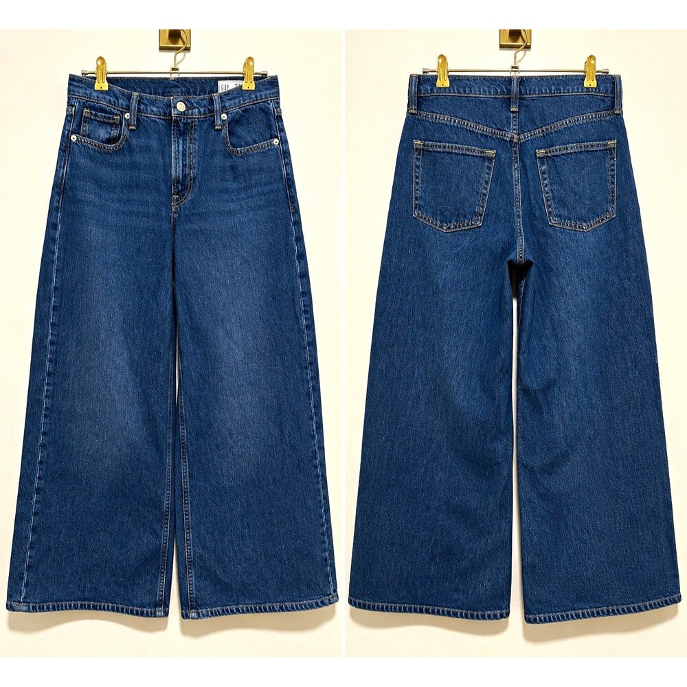 GAP Women's Blue Mid Rise Wide-Leg Jeans Medium Wash 5-Pocket Y2K Cotton 6